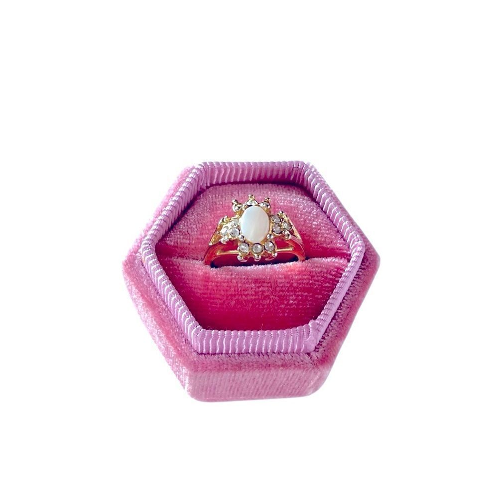 Opal & Rhinestone Gold Cocktail Ring